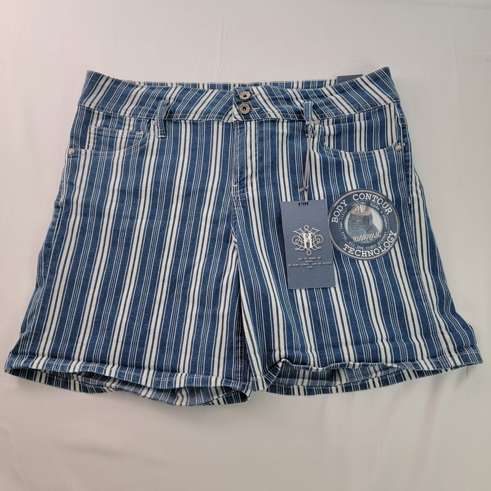 Hydraulic Shorts Womens Size 16 Blue White Stripe Denim Bermuda Jorts NWT Stretc